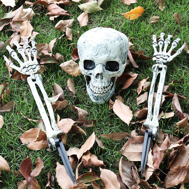 Skeleton Ground Stakes: Halloween Decoration with Skull and Ghost Hand Props