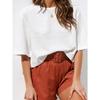 Top Camicia Bianca Bottoni Girocollo Larga Stile Etnico Retro Estivo per Donna Blusa Casual Crossbody Europeo Americano