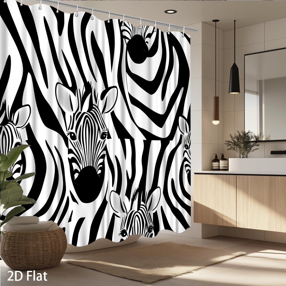 Zebra Shower Curtain – Bold Black & White Print, Waterproof Polyester, 72X72 / 72X84 / 60X72 Inch, Modern Bathroom Decor