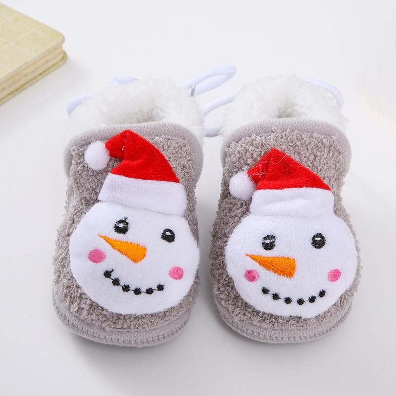 Jul Spädbarn Baby Första Gåskor Vinter Tjock Varm Nyfödd Skor För Flickor Pojkar Mjuka Söta Småbarnsskor 0-18 Månader Jultomten