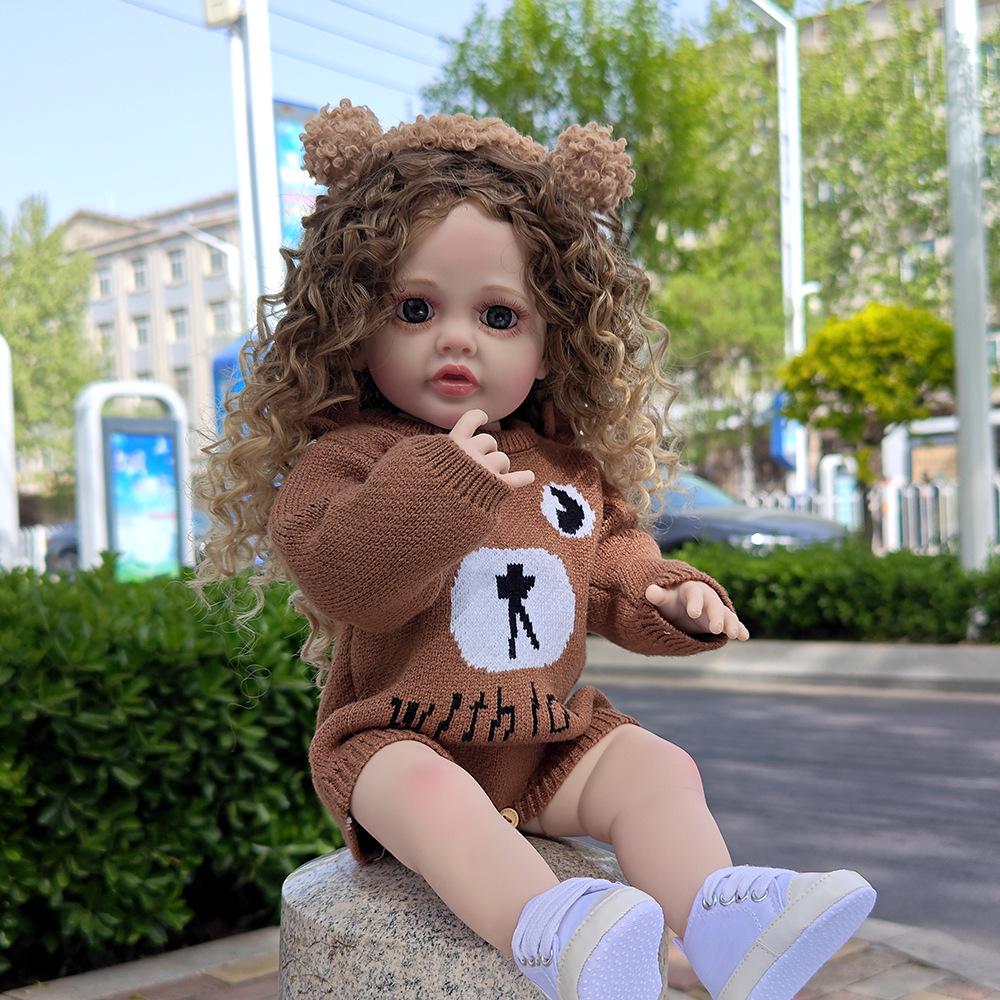 55cm Braune Locken Reborn Mädchenpuppe - DIY Frisur & Verkleidungsspielzeug