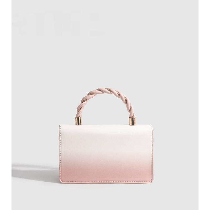 Luxury Women Flap Crossbody Bags Aesthetic Gradual Pink Shoulder Bags Fashion PU Leather Handbags Mini Square Top Handle Bags