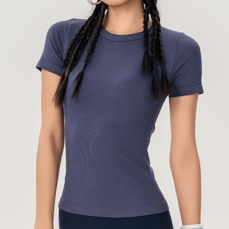 WEZHO Women s Seamless Ribbed Quick-Dry Yoga T-Shirt
