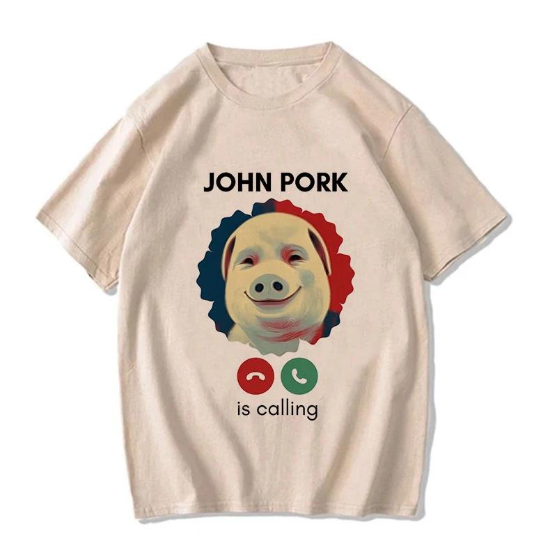 Women Funny Pig Tops Tshirt John Pork Is Calling Answer Call Phone Y2k Tee Shirt Gothic Hip Hop T-shirt Streetwear Clothes