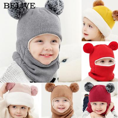 BELIVE Baby Kinder Jungen Mädchen Kapuzenschal Mütze Mütze Mode Winter Warm Strick Klappe Mützen Schal