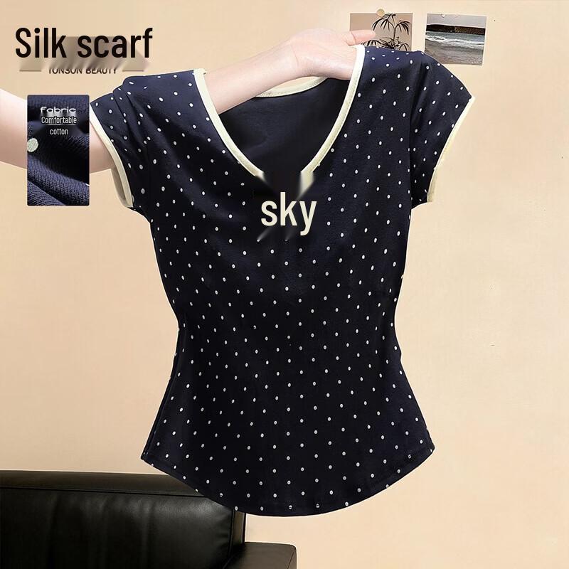 SIBASHE Women s V-Neck Polka Dot T-Shirt S