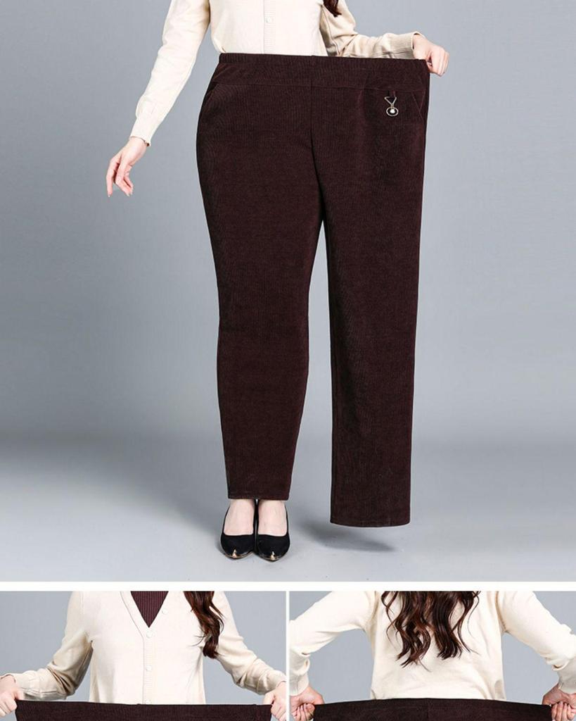 Women's Corduroy Straight-Leg Pants with Velvet Lining – Loose Fit for Autumn and Winter