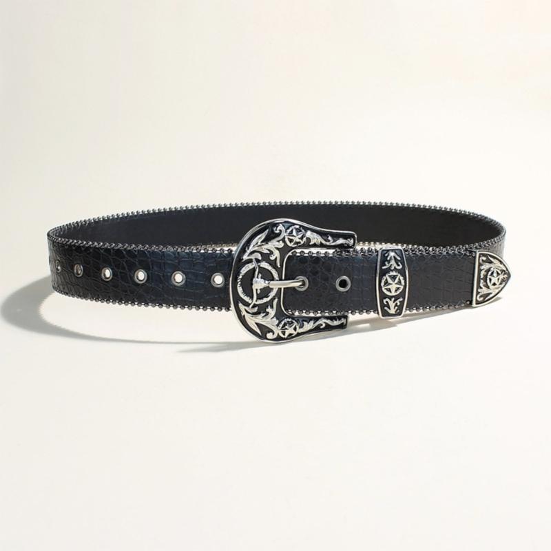 Cintura da Donna Punk Rock Edgy per Jeans Fibbie Charms Pelle PU Cinturino Regolabile