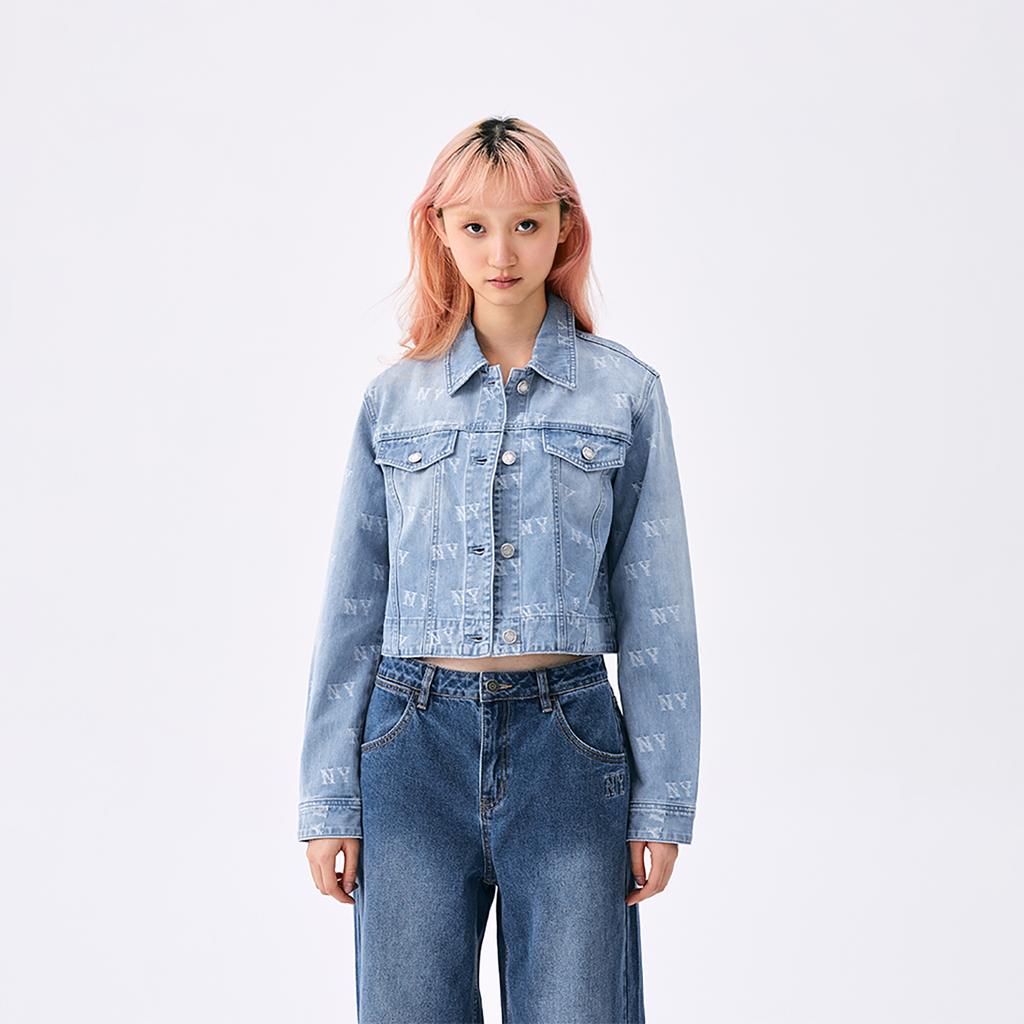 New MLB MONOGRAM Collection New York Yankees Denim Jacket Women's Light Blue 3FDKM0151-50BLL