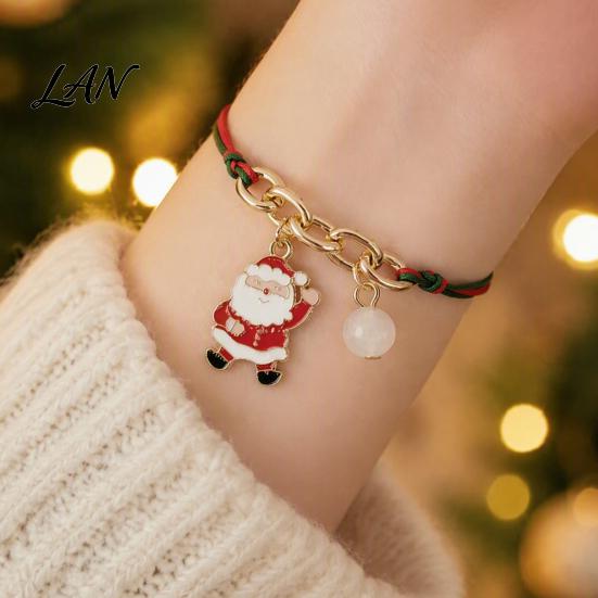 Christmas Party Favors Bracelets, Red Green String Bracelet, Adjustable Charm Bracelet Novelty Decorations with Glow in The Dark Bead for Women Girls