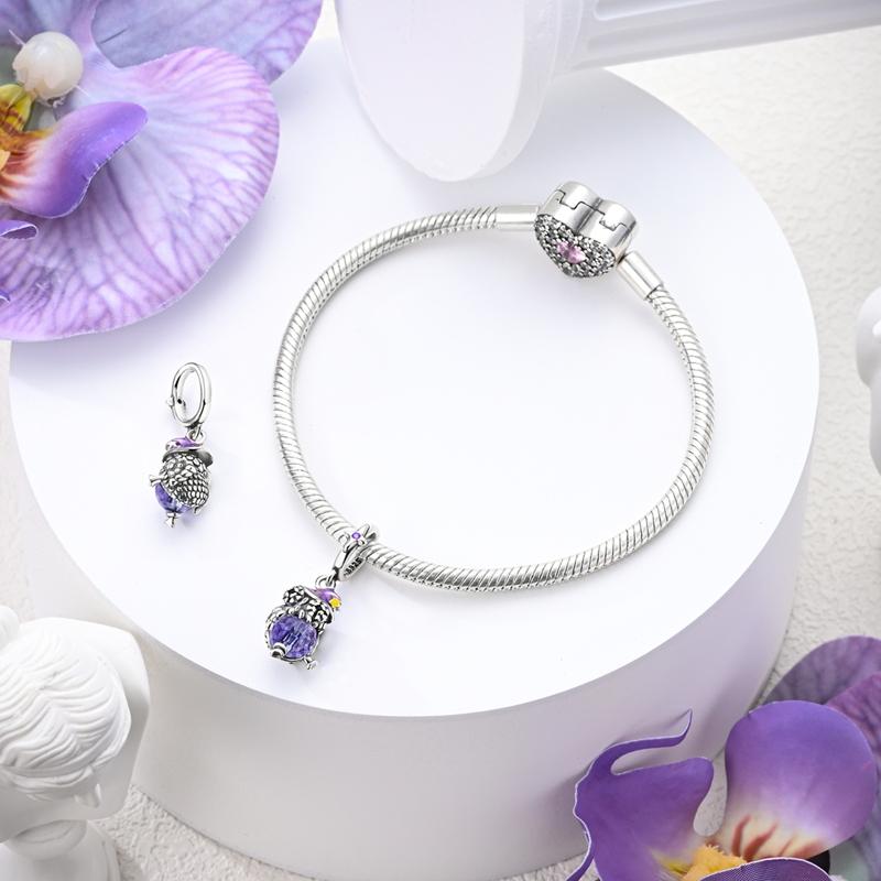 Charms Original Copper Purple Owl Pendant Beads Fit Bracelet Women Jewelry Diy Fine Gift Accessory