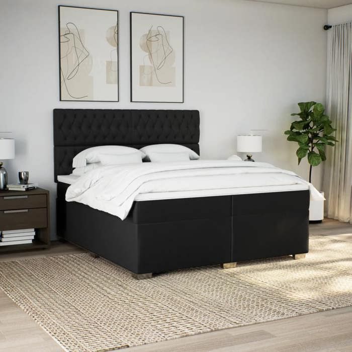 Exclusive House - Bed Slat Base with Mattress Black 200x200 Cm Fabric