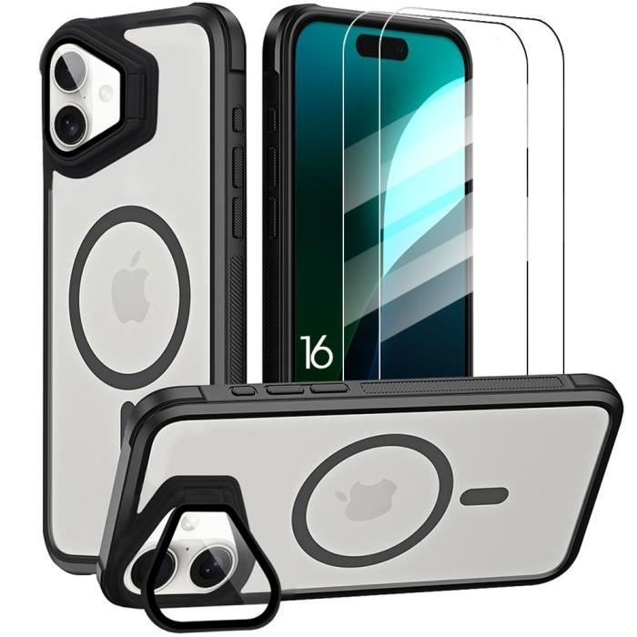 Coque de protection - Antichoc - iPhone 16 - Translucide - Cercle magnétique - 2 Verres Trempés