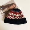 Handmade Ethnic Style Jacquard Knitted Pot Hat Women's Autumn and Winter Versatile Warm Face Small Curling Thickened Wool Bucket Hat