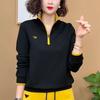 Spring Fashion Half-Zip Embroidered Slimming Color Block Long Sleeve Top for Moms