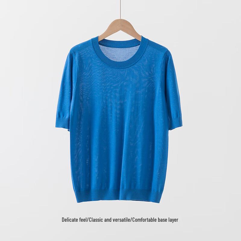 Hengyuanxiang Herren Kurzarm Rundhals Strick-T-Shirt aus Seidenmischung