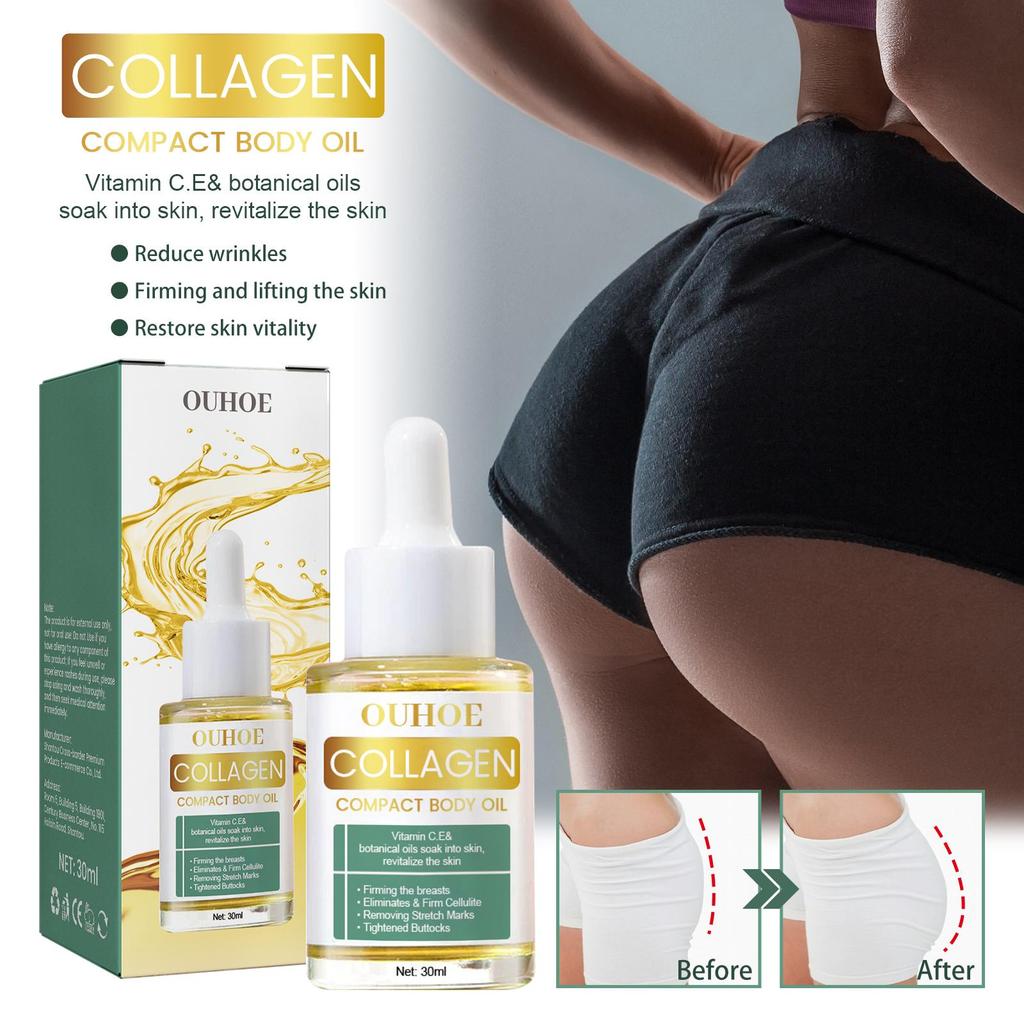 30ml Collagen Body Oil for Skin Tightening and Firming Anti Stretch Mark Massage Oil for Belly Thighs Butt Body Sculpting