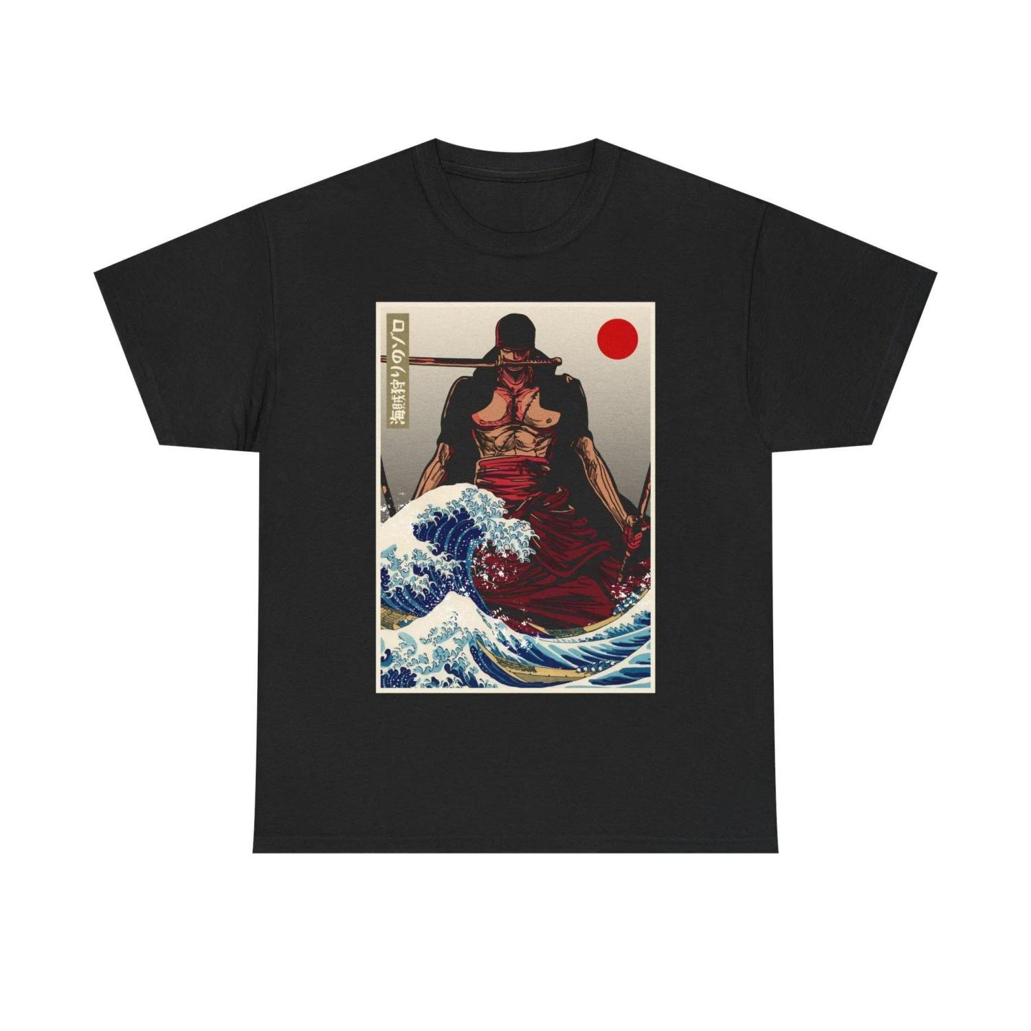 

Japanese One Piece Anime 2026 Summer New100cotton Tshirt Zoro Character Pattern Unisex Short Sleeves Y2K Loose Harajuku Shirt S чёрный