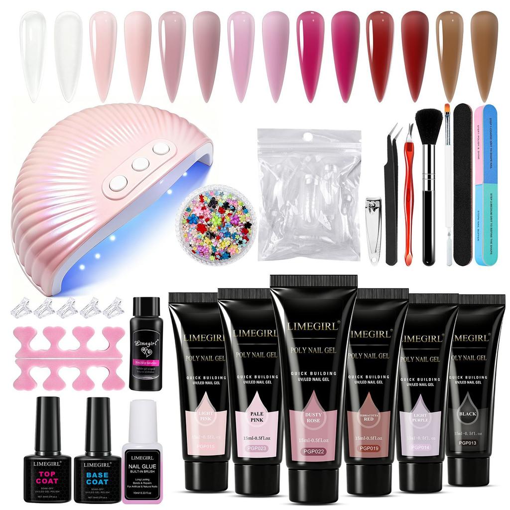 6-Farben Poly-Nagelgel-Verlängerungs-Kit Schnelltrocknend Ablösbar UV-Gel-Nagelkunstwerkzeuge Langanhaltend