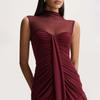 European and American women's clothing spring and summer new temperament turtleneck sleeveless slim dress mesh stitching pleated dress women