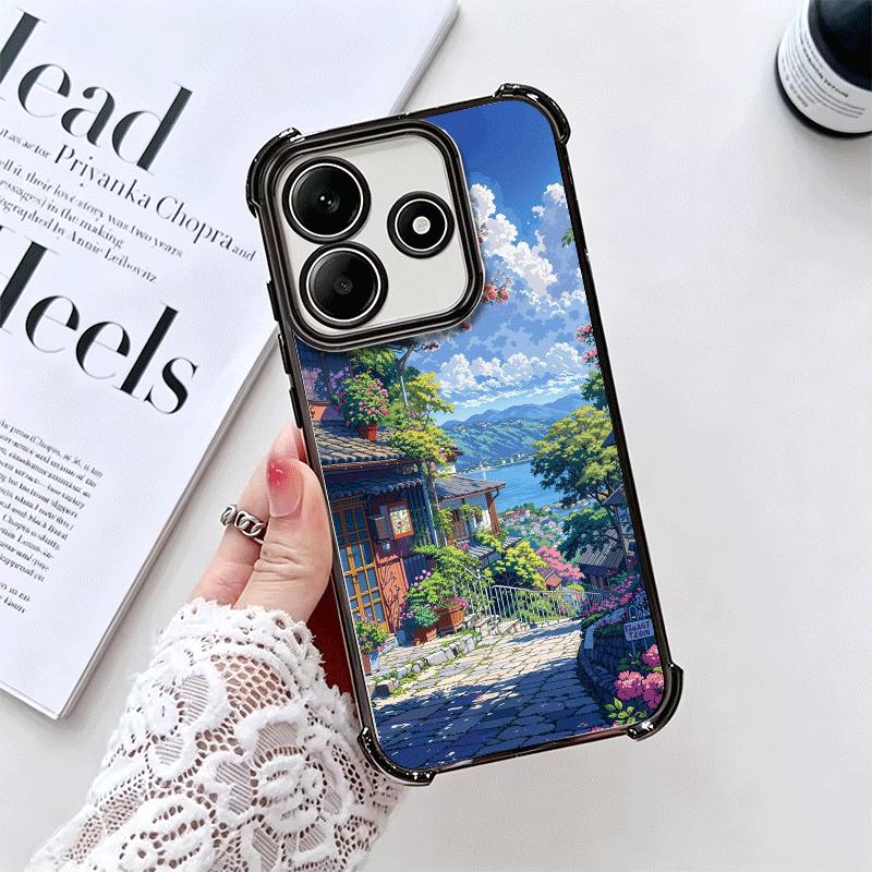 Anime Aesthetic Scenery Plating Phone Case For Xiaomi Redmi Note 14 15 Pro Plus 13 12 11 11S 11T 10 9S 9 5G Anti-Fall Airabag Co