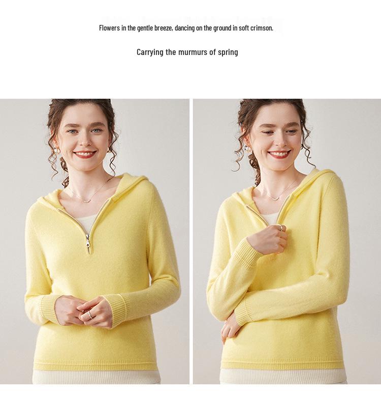 Women's Faux Two-Piece Hooded Cashmere Cardigan - Autumn/Winter Knit Outerwear Sweater
