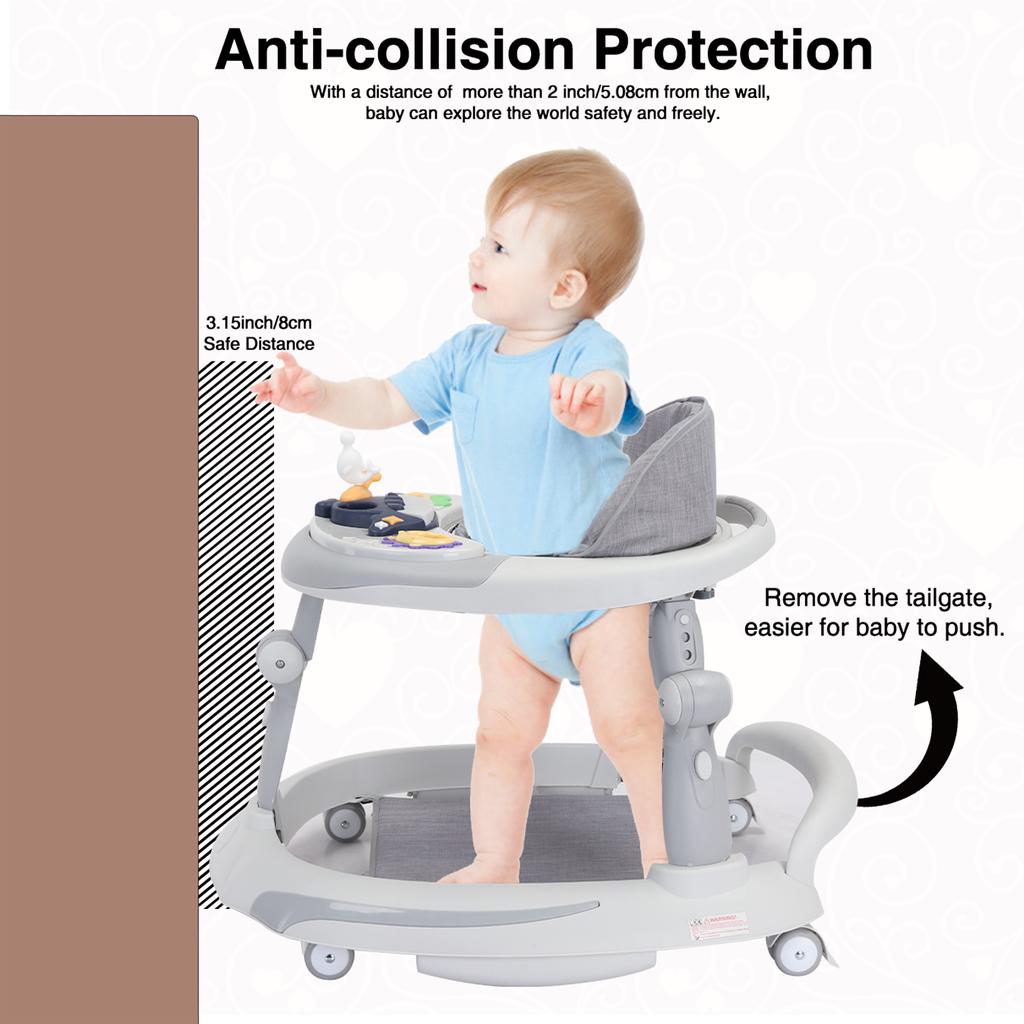 Ubravoo Foldable Baby Walker With O-Shaped Legs & Multi-Function Rollover Prevention, 6-18 Months, Adjustable Height, Music Toy