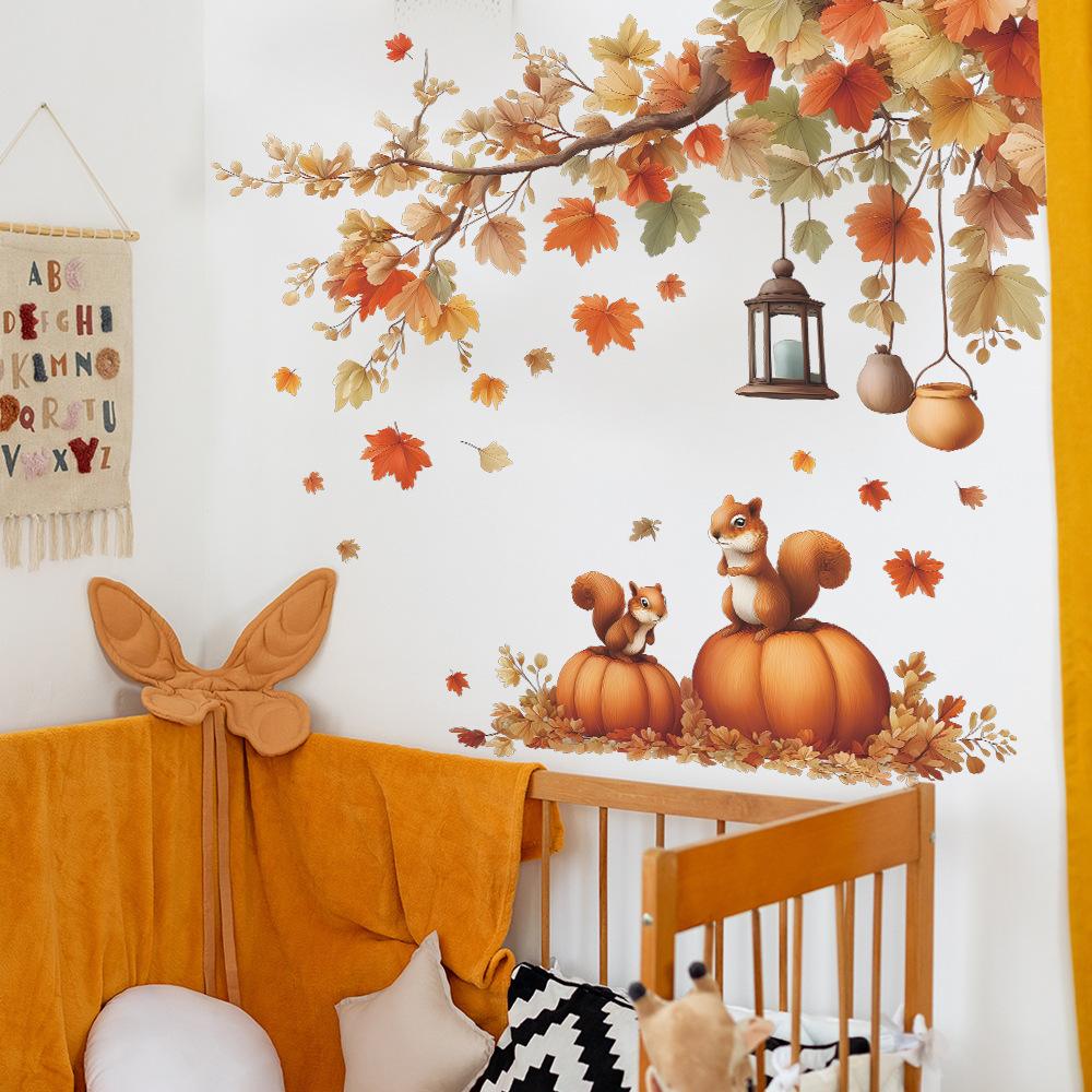 Painted Autumn Fallen Leaves, Pumpkins and Squirrels On The Walls of The Dining Room and Living Room