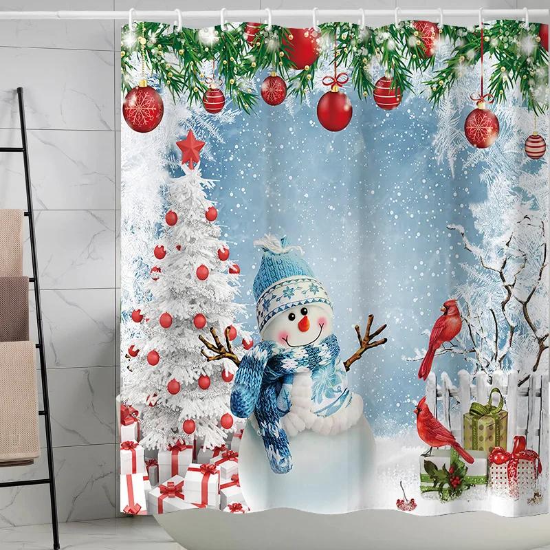 Merry Christmas /Santa Claus/Shower Curtains Holiday Farmhouse Home Fabric Bath Curtain Bathroom Decor/cow Print Blanket