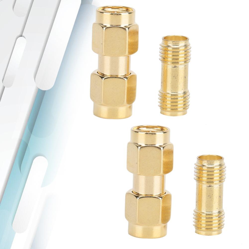 4PCS Golden 2PCS SMA Male to Male Adapter Double Pass Adapter  Antenna Connection
