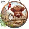 Welcome Wooden Sign with Highland Cattle Pattern - Rustic Decorative Plaque for Farmhouse, Herd Decorations - Ideal Housewarming Gifts