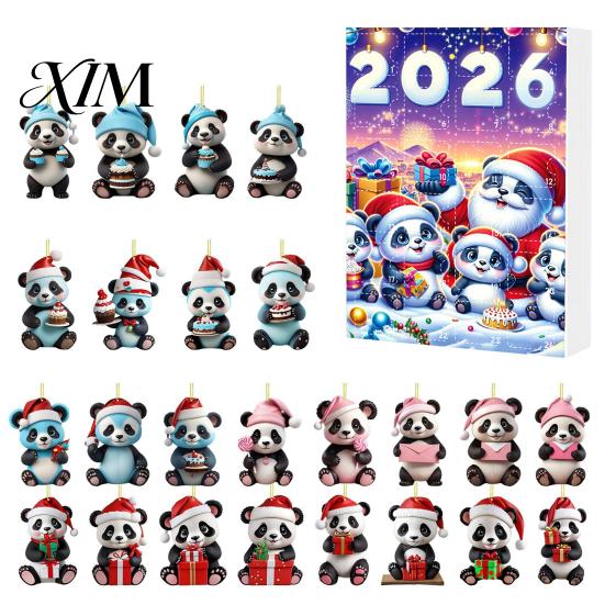 Unique Christmas Gift Panda Advent Calendar, 24 Days Countdown Contains Acrylic Ornament Set Ornaments, Cute Hanging Decorations for Tree Home