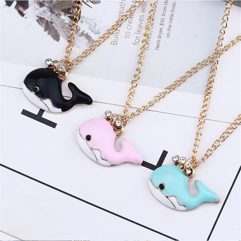 ZRM Trendy Rhinestone Whale Necklace Lovely Crystal Fish Animal Pendant Necklaces For Girls Women Child Gifts