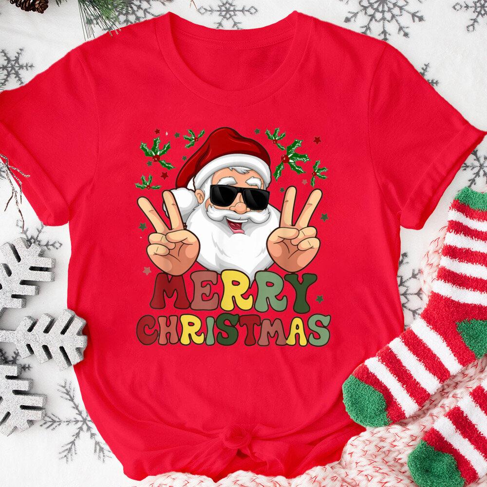 Merry Christmas Women Tshirts Santa Claus Pattern Short Sleeves Xmas Printed Summer Fashion Women Tops Casual Clothing