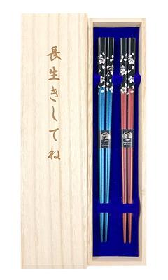 Couple Silver Cherry Unisex Paulownia Box and Wrapping Respect for the Aged Day Chopsticks, Blossoms, Size, Blue, Red, Included, Present, Grandpa,