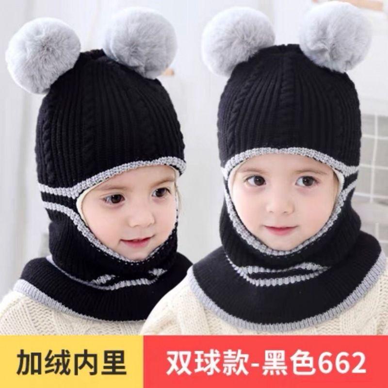 Autumn and winter children's hats, scarf sets, scarves, integrated thickened knitted hats, warm ear protectors for boys and girls, pullover hats