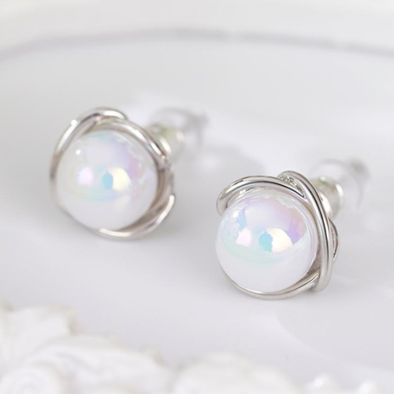 

Huitan Simple Stylish Imitation Opal Gemstone Stud Earrings for Girls Fashion Versatile Young Ladys Earrings Daily Everyday Wear Chic Ear Adornments
