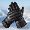 WTEMPO 1Pair Men's PU Cold-proof Windproof Full Finger Gloves Winter Outdoor Riding Cycling Fleece Thickened Black Touch Screen Gloves