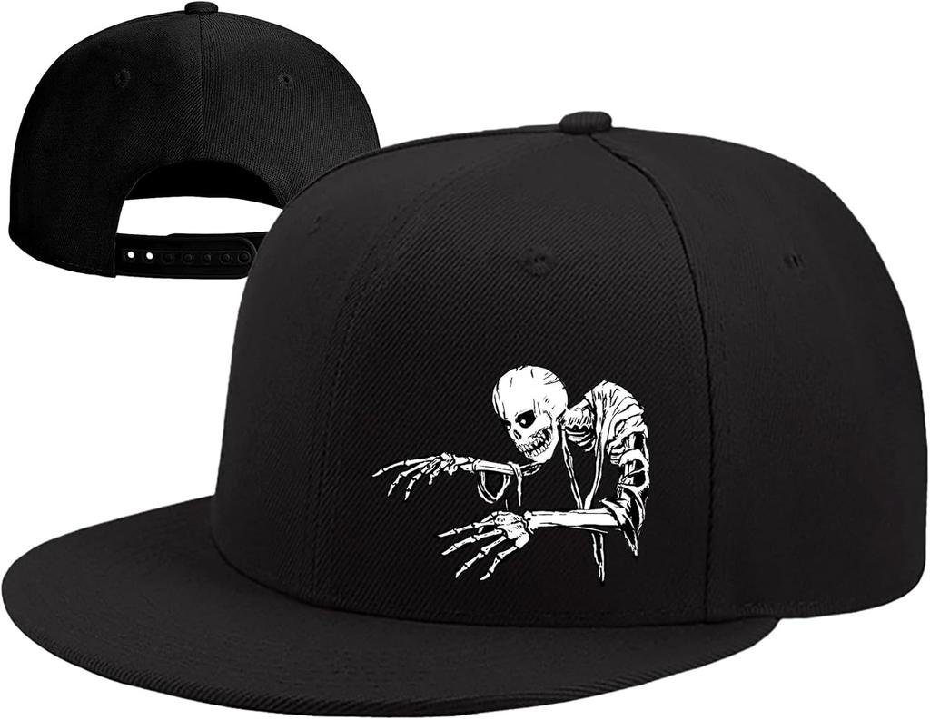 Snapback Hat for Unisex Flat Bill Hats Unisex Skull Hat Skeleton Black Baseball Cap Hip Hop Mountain Travel Fitted Hat