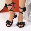 Fashion Women's Shoes Lacing Women's Sandals 2025 New Fashion Floral Dress Sandals Women Summer Plus Size String Bead Heeled Sandals