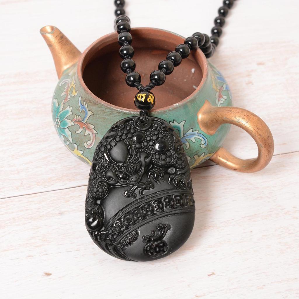 Natural Obsidian Tripod Golden Cicada Money Toad Pixiu Pendant Necklace
