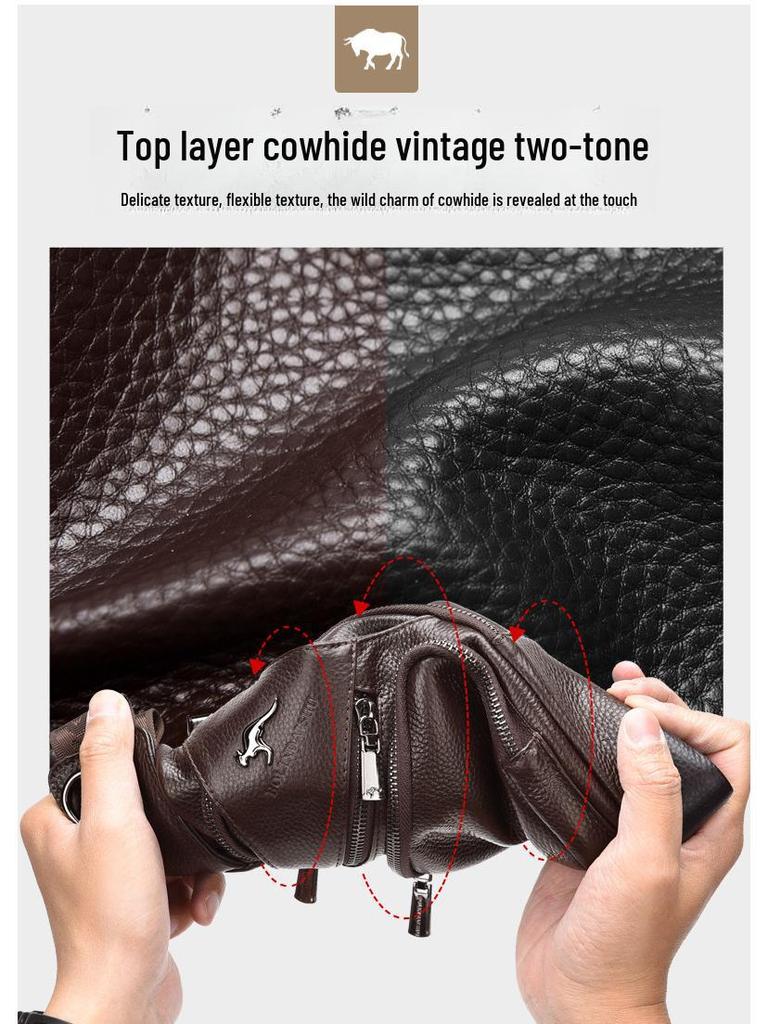 BOLINDAISHU Men's Genuine Leather Cowhide Chest and Messenger Bag