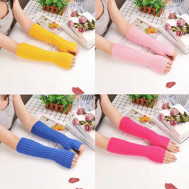 1/2/4pairs Women Long Fingerless Gloves Winter Warmer Mitten Arm Sleeve Casual Soft Girl Goth Clothes Punk Cosplay Accessories