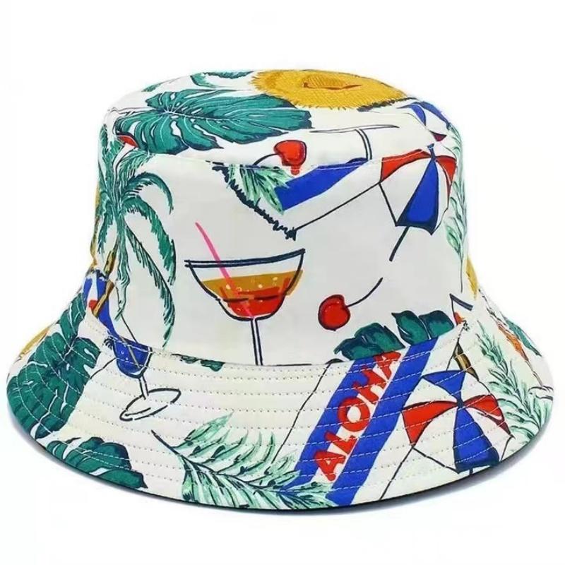 Double Sided Outdoor Sun Hat Hip-Hop Cap Fishing Fisherman Graffiti Hat Men Women Animal Letter Print Panama Bucket Hats