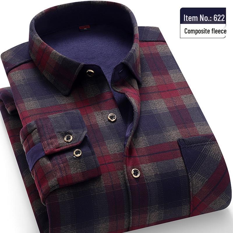 

Мужская теплая рубашка Golden Shield на флисовой подкладке для осени/зимы - деловая одежда для мужчин среднего и пожилого возраста XXXL (150-165 jin)