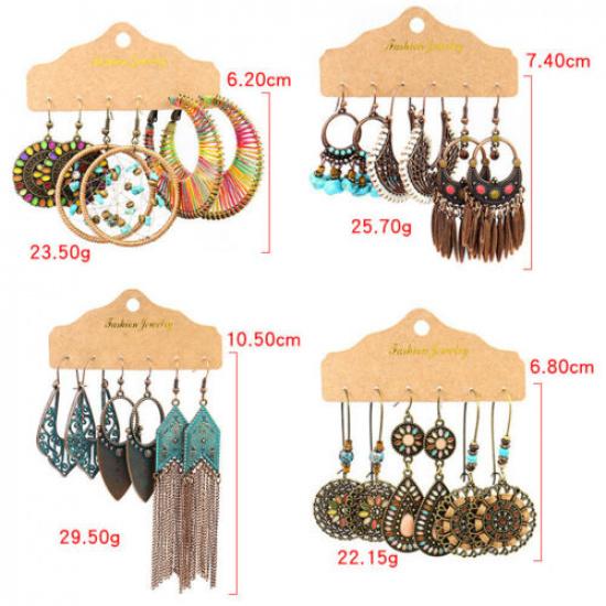 3 Pairs Boho Gypsy Earrings Tribal Ethnic Tassel Turquoise Ear Hook Drop Dangle₊