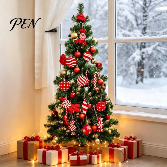 Indoor Holiday Party Supplies 12/24/36 Pcs Wooden Candy Cane Christmas Ornaments, Hanging Lollipop Ball Decor, Double-Sided Vintage Style Xmas
