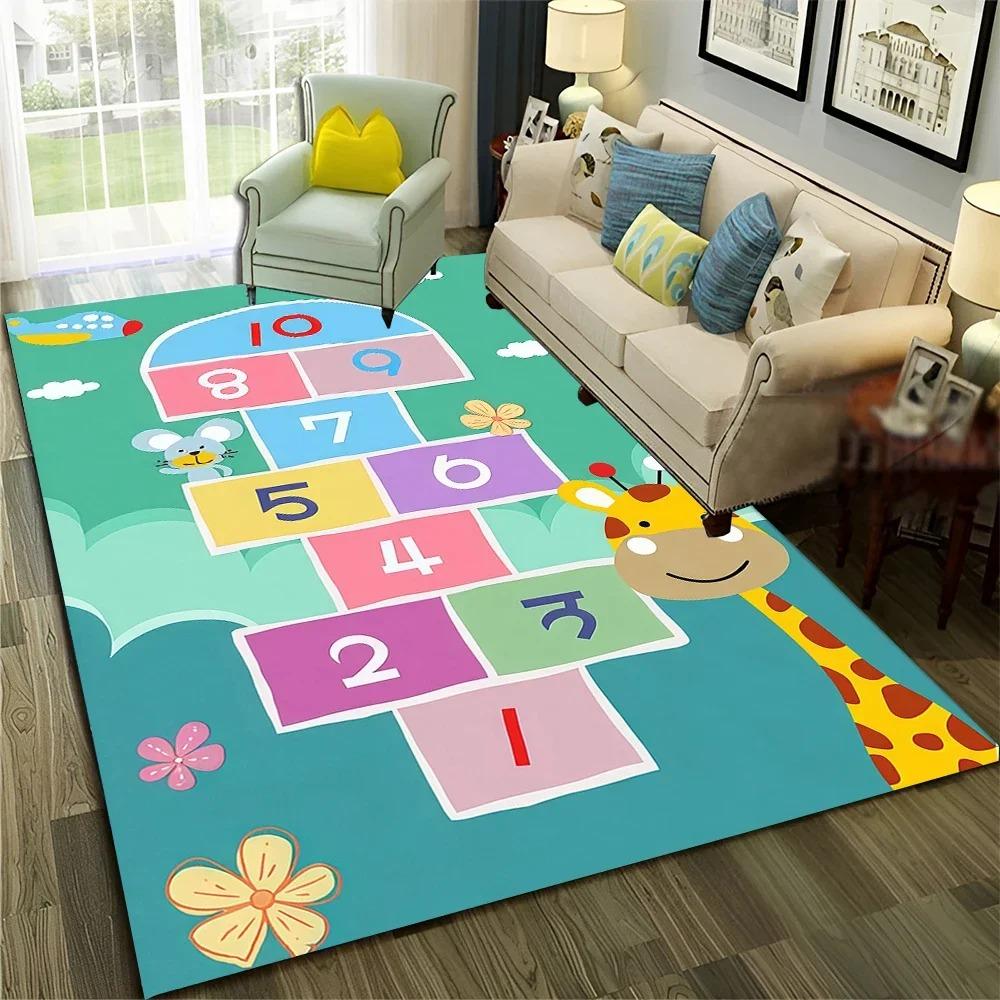 Hopscotch Child Digital Games Boy Girls Carpet Rug for Home Living Room Bedroom Sofa Doormat Decor,Non-slip Floor Mat