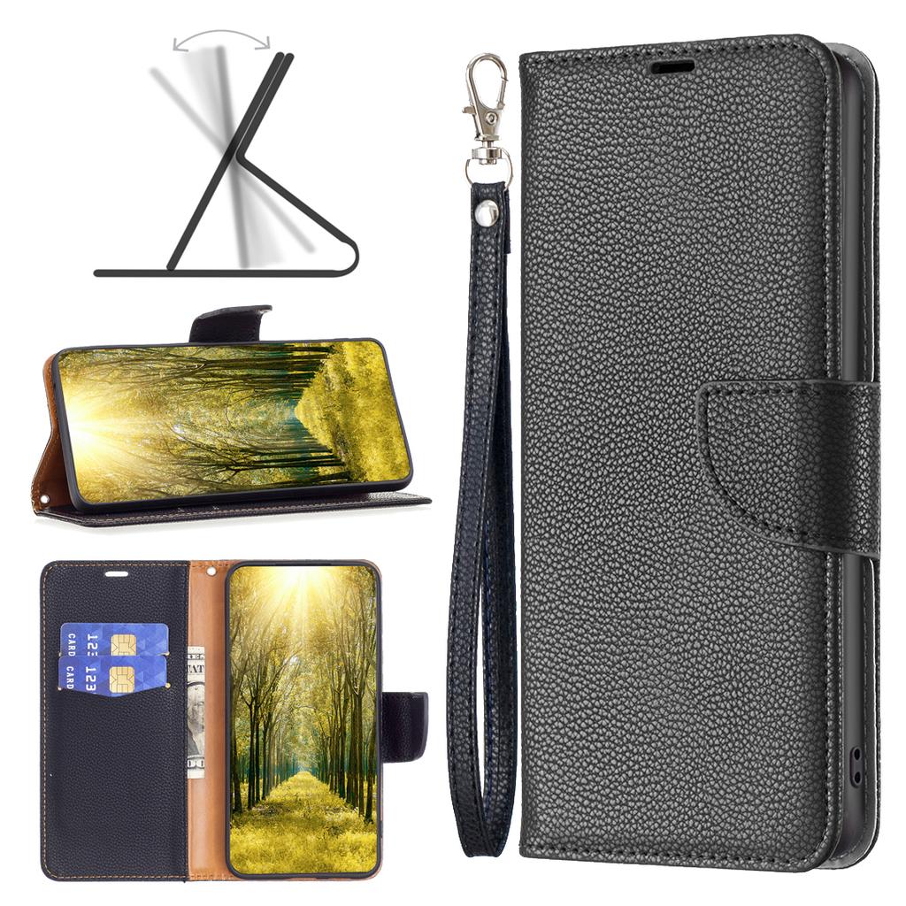 For Xiaomi Redmi Note 13 5G Wallet Case with Wrist Strap Litchi Texture Leather Phone Stand Cover