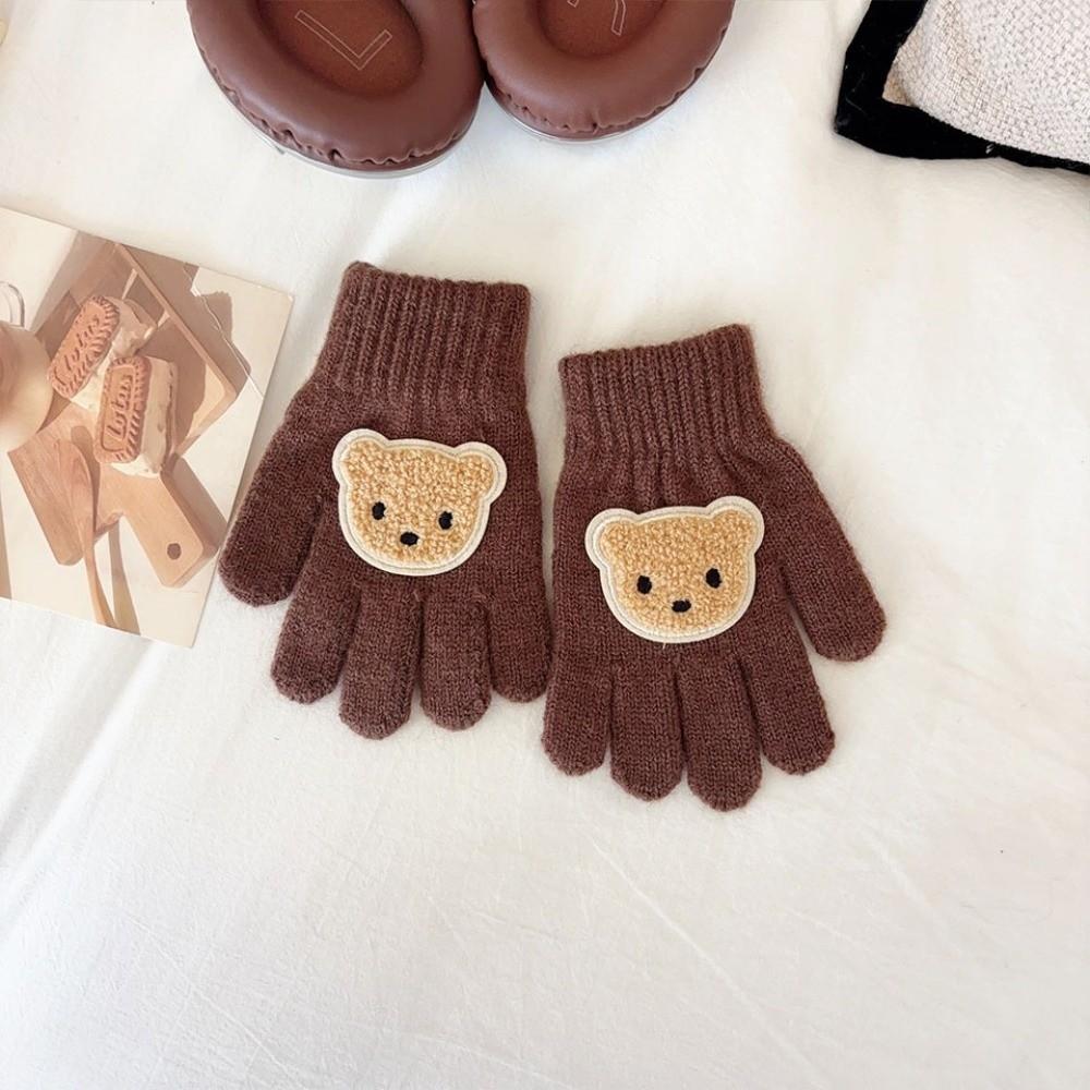 Solid Color Warm Gloves Knitted Material Cartoon Bear Gloves Kids Winter Gloves  Winter Season